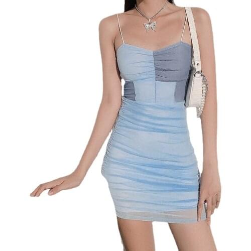 Women Summer Sexy 2 Piece Dress Sets Spaghetti Straps Mix Color Pencil Mini Dress&Long Sleeve Matching Shirt Cardigan 2pc Suits