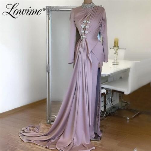 Elegant Long Formal Women Evening Dresses 2021 Dubai Full Sleeves Crystals Mermaid Party Gowns Robe De Soirée De Mariage Prom
