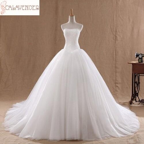 In Stock Ball Gown Tulle Wedding Dress Lace Strapless Wedding Dresses Lace Up Back Cheap Wedding Gowns vestidos de novia