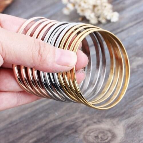 12pcs/set 80g Weight Stainless Steel Gold/ Rose Gold Fashion Bracelet Cuff Bangle Friend Gift Jewelry 3.8mm 55mm
