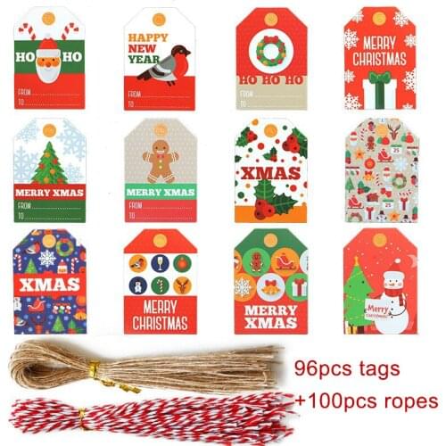 196pcs Christmas Kraft Paper Hanging Tags Gift Label Merry Christmas Decorations for Home 2020 Navidad Natal Xmas Party Supplies