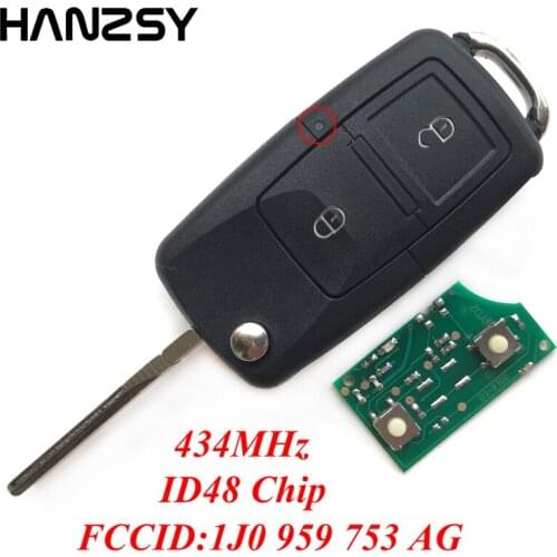 2 Buttons 434MHz Remote Key For VOLKSWAGEN VW Golf Lupo Polo Beetle Passat Bora with ID48 Chip Car Flip Folding Key 1j0959753AG