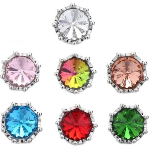 5pcs/lot New Snap Jewelry Rhinestone Round Crystal Crown 18mm Metal Snap Buttons Fit Snap Bracelet DIY Ginger Charms Jewelry