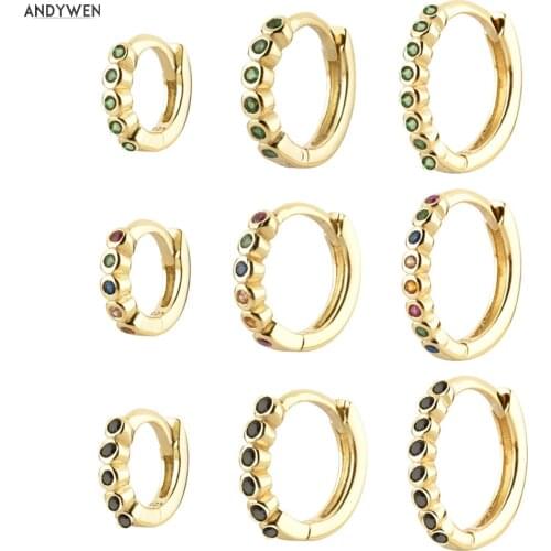 ANDYWEN 925 Sterling Silver Three Size Colorful Huggies Circle Hoops Piercing Pendiente Luxury Jewelry Clips Circle Earring