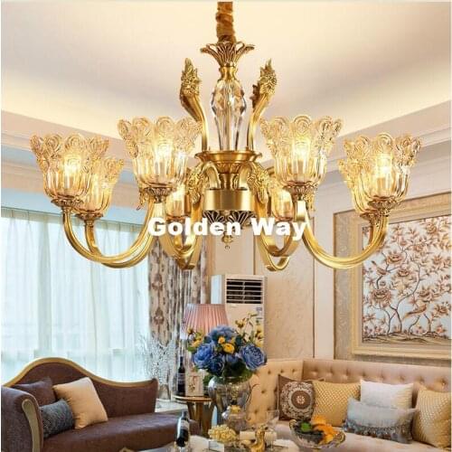Free Shipping Bronze E14 Antique Bronze K9 Crystal Chandelier Lingting Luxurious Brass Crystal Lamp Lustre Suspension Lighting