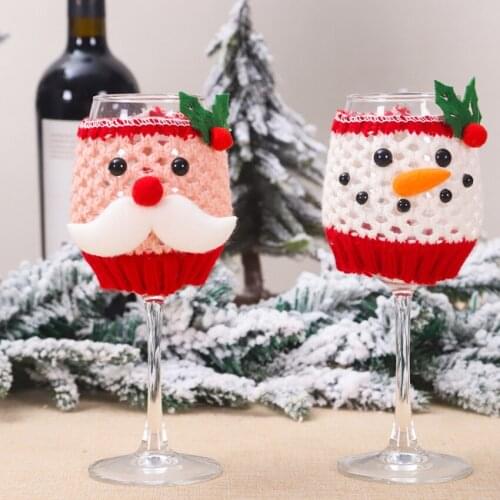 Christmas Wine Glass Cover Santa Claus Snowman Wine Bottle Protector Christmas Table Decorations For Home Dinner Party 2 colors