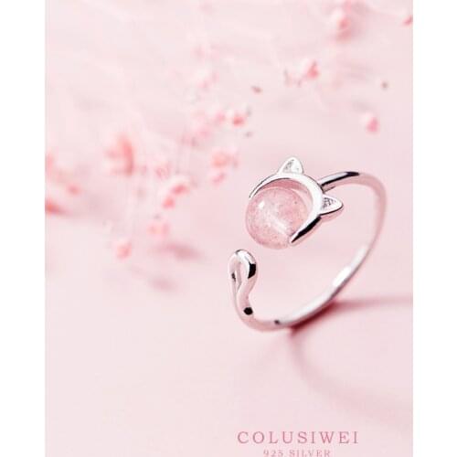 COLUSIWEI Authentic 925 Sterling Silver Cute Cat Crystal Ring for Women Fashion Open Adjustable Finger Rings Fine Jewelry Bijoux