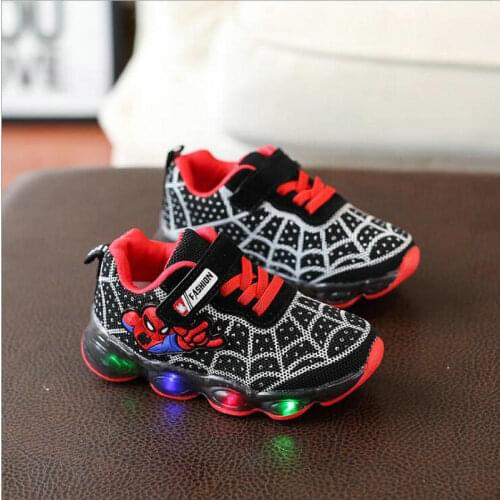 Spiderman LED Lighted Children Luminous Shoes Soft Spring Autumn Baby Kids Glowing Sneakers Infant Tennis Breathable Boys Girls