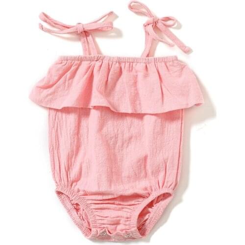 The new spot cotton hemp newborn khat solid color tie baby jumpsuit baby girls clothes baby clothes girl