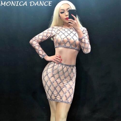 Dj Sparkly Rhinestones Evening Celebrate Dress Bling Performance Party luxurious Shining Costume Women Nightclub Dress Outfit