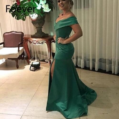 Elegant Off the Shoulder Green Party Gown Sexy Long Mermaid Prom Dress High Slit Plus Size Prom Dresses 2019 vestidos