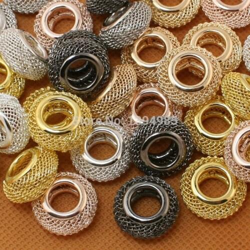 Top Selling 20pcs Oval Shape 9x18mm Round Shape 6 Colours Available Mesh Net European Beads for Jewelry & European Bracelet