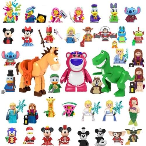 Disney Blocks Princess Elsa Anna Figures Building Blocks Mickey Minnie Donald Duck Bricks Kids Toys For Girls Christmas Gifts