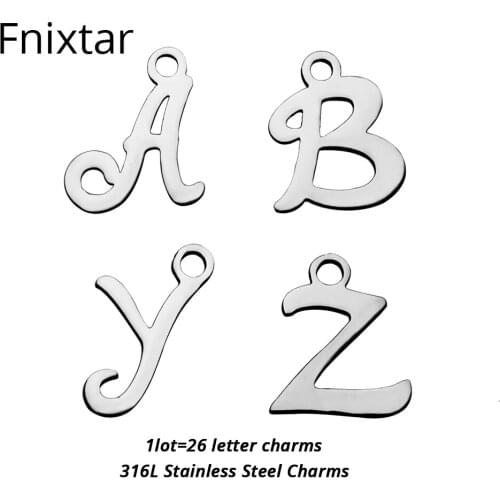 Fnixtar Mini Alphabet Jewelry Stainless Steel A to Z Letter Metal Charms for Women DIY Jewelry Making Mini Charms 26pcs/lot