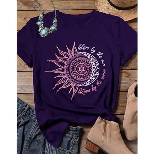 2021 women casual fashion t-shirt letter sun moon print loose o-neck short sleeve elastic stretched tshirt summer tops new