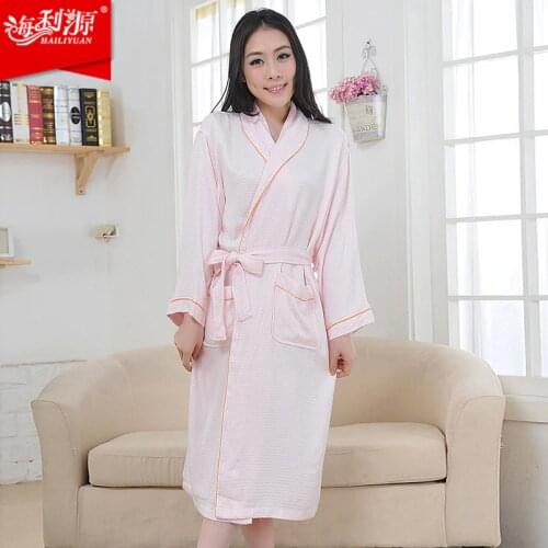 Women bamboo bathrobe sleepwear thin lovers lounge design bamboo fibre bathrobes female