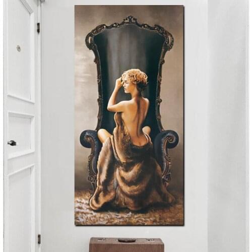 HD Print Wall Canvas Pop Art Vintage Large Sexy Woman on Chair Oil Figure Painting Girl Naked Body Picture for Living Room Decor