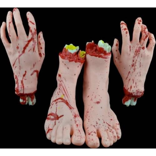 Halloween Fake Hands Feet Creepy and Bloody Props for Masquerade Role Play Black Nude Halloween Party Decoration Halloween Game