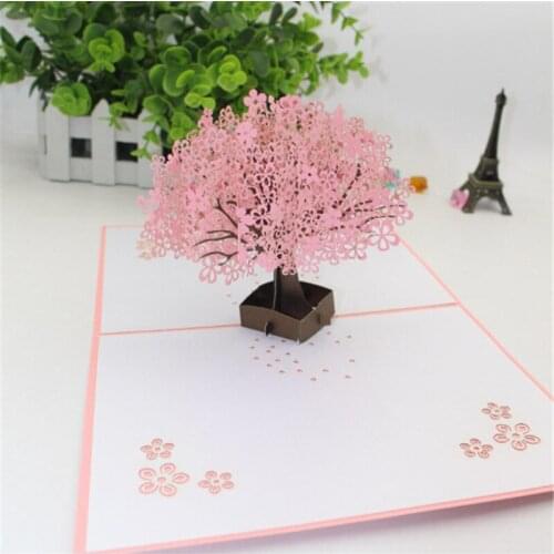 Exquisite 3D Cherry Tree Greeting Card Christmas Birthday New Year Invitation Christmas Gift