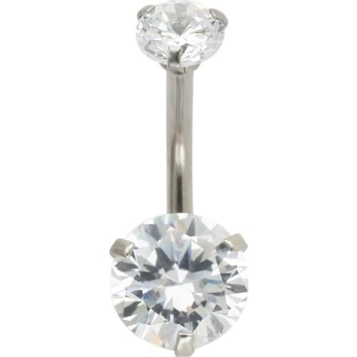 JHJT14G Belly Button Rings 316L Surgical Stainless Steel Double Cubic Zirconia Navel Piercing Body Jewelry