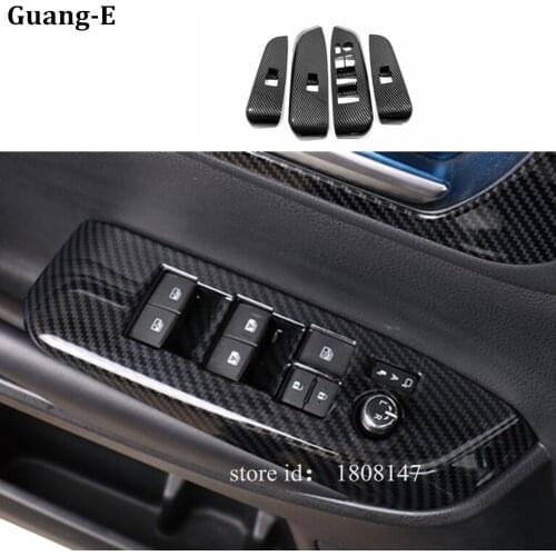 Carbon Fiber Inside Inner Door Window Switch Panel Trim Frame Molding Parts 4pcs For Toyota Highlander 2015 2016 2017