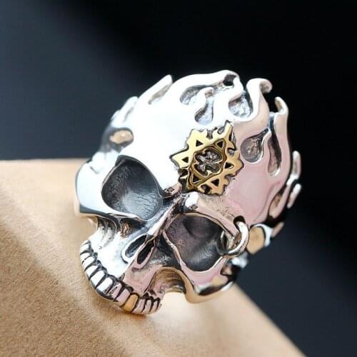 Authentic 925 Sterling Silver Punk Skull Rings for Women Men Gifts Party Cool Jewelry Skull Retro Thai Silver Ring Free Shipping