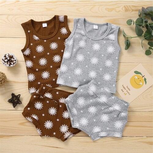 Baby Clothing Set New Summer Fashion Infant Girl Clothes Set Toddler Boys Sun Print Sleeveless Tops+Shorts 2pcs Outfit