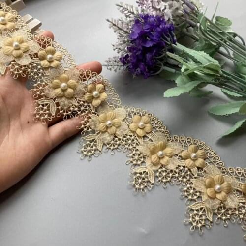 1 Yard Gold Pearl Lace Trim Grape Flowers Ribbon Embroidered Knitting Wedding Dress Handmade Patchwork Sewing Supplies Crafts