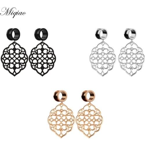 Miqiao 2pcs Hot New Product Stainless Steel Geometric Hollow Ellipse Lace Pulley Ear Expander Human Body Piercing Jewelry