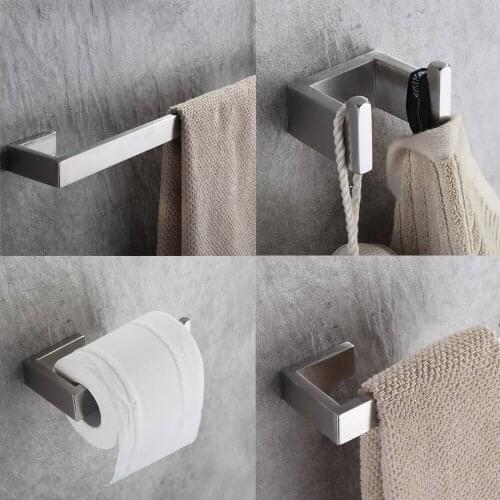 Leyden Brushed 4pcs Bathroom Accessories Set 304 Stainless Steel Single Towel Bar Toilet Paper Holder Bath Hardware Sets