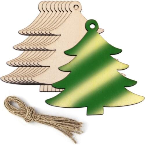 New 10pcs DIY Wooden Christmas Tree Embellishments Crafts Hanging Ornaments Blanks With Twines Pen For Christmas DIY Craft Card