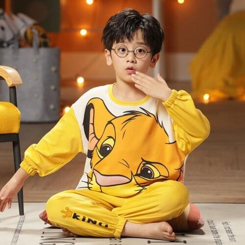 2021 New Pure Cotton Children Pyjamas For Boys Long Sleeves Winter Autumn Casual Style Cute Cartoon Home Wear Kid Tracksuit