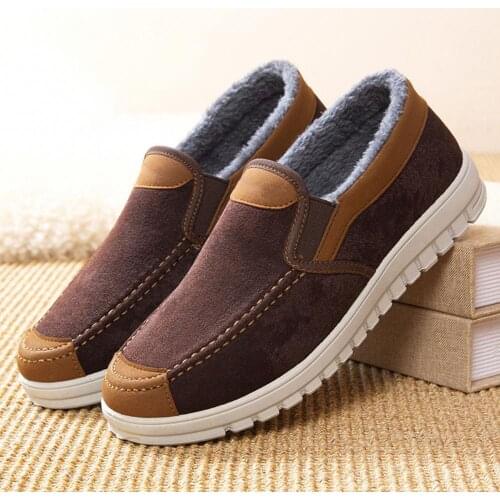 2021 New Fashion Casual Men Autumn Winter Warm Outdoor Waterproof Anti-slip Soft Faux Leather Thickened Plush Cotton Shoes
