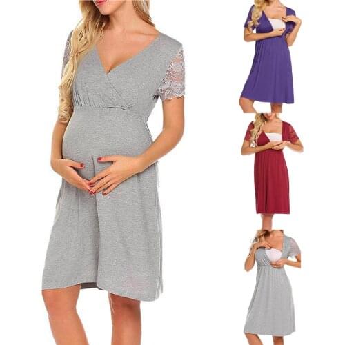 Maternity Clothes Womens Nursing Nightgown Pregnancy Dress Lace Splice Maternity Dress Maternity Pajamas For Pregnant Women 2021