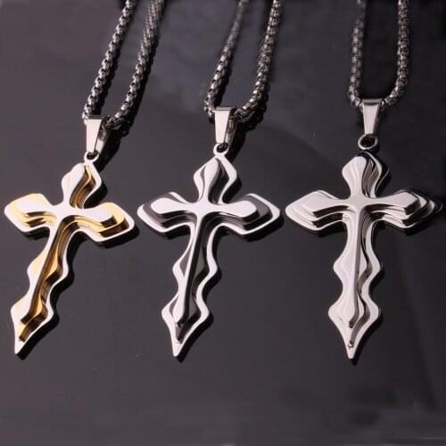 New Sale Vintage Fashion Punk Hip Hop Cross Crucifix Men Pendant Necklace Polished Stainless Steel Box Chain 24" Hotsale Jewelry