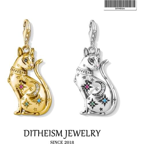 Charms Pendant Magic Cat 925 Sterling Silver Golden Color Fit Bracelet Necklace Lucky Jewelry Gift For Women 2021 New Bijoux