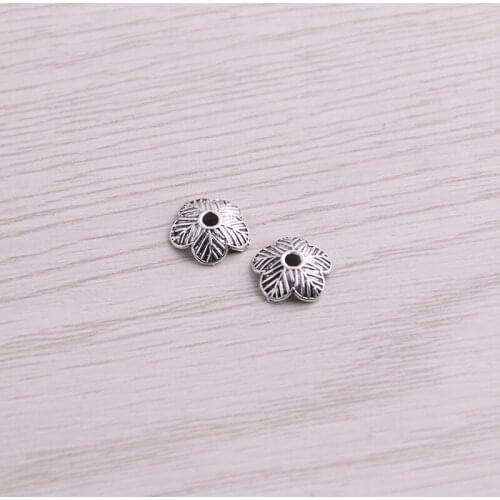 200pcs 3*9*9mm Antique silver color Bead Caps Charm Hollow Flower Pendants Jewelry Accessories DIY Receptacle Charms