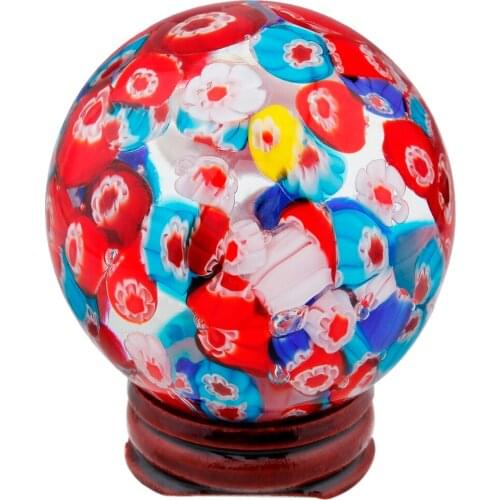 TUMBEELLUWA Multicolor Floral Murano Glass Crystal Ball With Wooden Display Stand Decorative Balls Room Decor