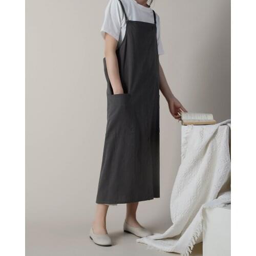 Cotton and Linen Adjustable Holiday Apron Home Kitchen Florist Work Clothes Waist Simple Solid Color Fashion