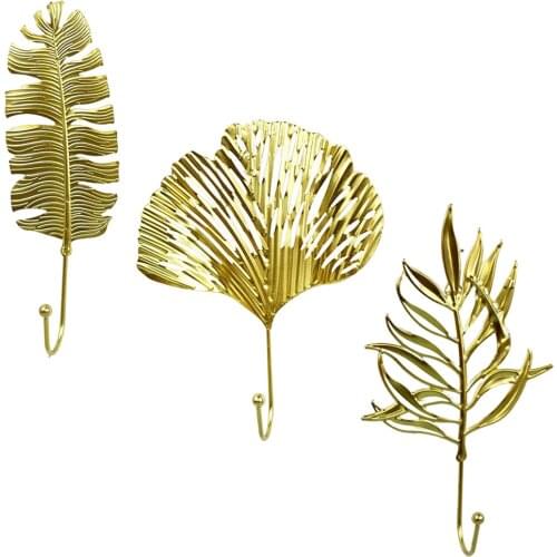 Nordic Light Luxury Golden Leaves Wall Hooks for Hanging Clothes Wall Hanger Coat Key Towel Hook Decorative Home Organizer