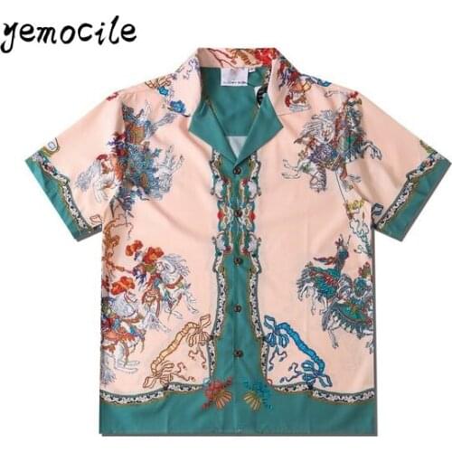 2020 Harajuku Men shirt Court Retro Unisex royal Casual Shirts Loose Short Sleeve Shirt StreetWear Hi hop Shirt for Men