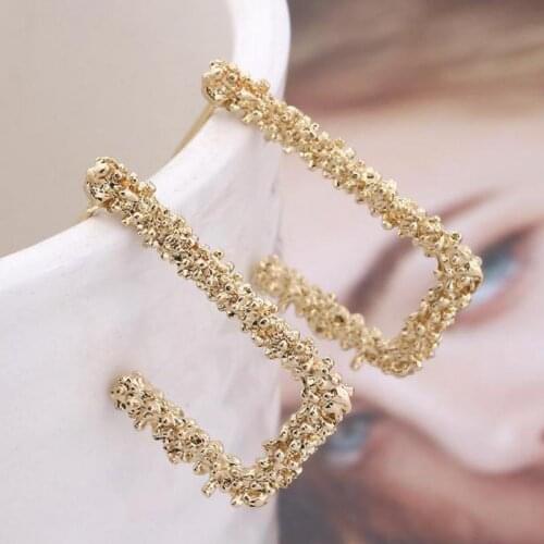 Stud Earrings Fashion Alloy Geometric Carved Square Earrings For Women Metal Earing Gold Silver Color Earings Jewelry M46