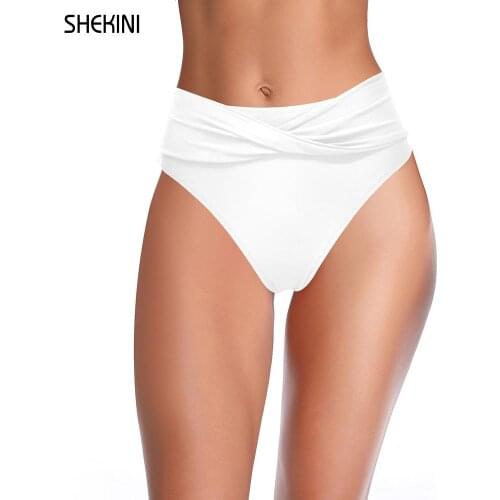 SHEKINI Womens Solid Swim Briefs Twist front Bikini Bottom Hipster Swimsuit Panties High Cut Waisted Swim trunks Beach Shorts
