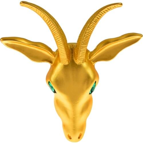 CINDY XIANG Vintage Goat Head Brooches For Women And Men Cute Aniaml Head With Green Rhinestone Eye Brooch Pins Jewelry Gifts