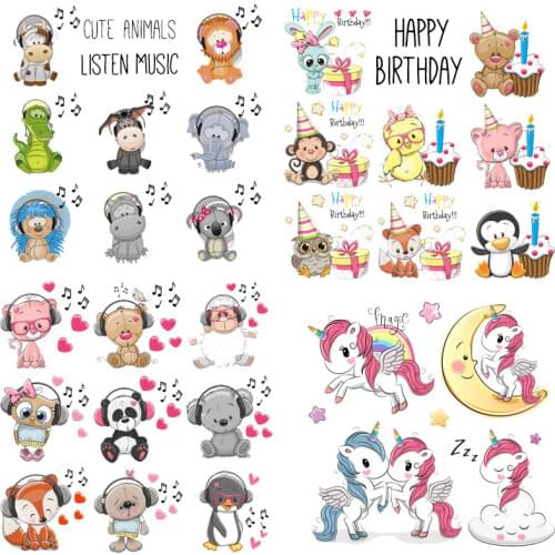 Iron on Patches Cute Small Animal Owl Unicorn Thermo Transfer for Clothes Decor DIY Tops kids Stickers Backpack Badges T-shirt E