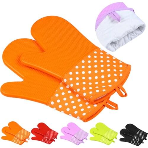 Heat Resistant Silicone Oven Mittens Microwave Oven Thickened Insulated Gloves Cooking Baking BBQ Oven Pot Holder Kitchen Mitts