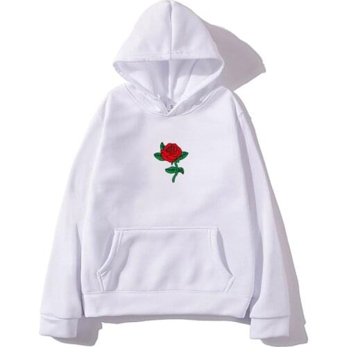 2020 Red Rose Flower Print Hoodies Harajuku Thick Fleece Winter Sweatshirt Streetwear Men Women Autumn Fashion Pullover Hoody