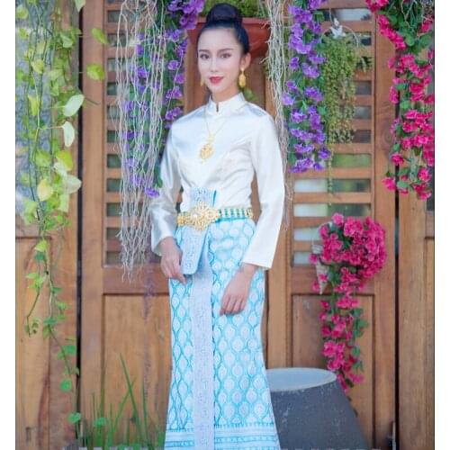 Thailand Traditional Clothing Autumn Stand Collar Tops Hotel Restaurant Work Clothes Cashier Sales Welcome for Woman Thai Dress