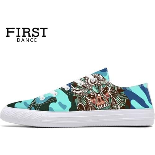 FIRST DANCE Fashion Printed Classic Canvas Shoes Men Nice Casual Camouflage Shoes Men Flats Breathable Walking Shoes Custom Flat