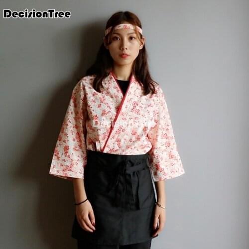 2021 unisex japanese korea style chef uniform kimono cook shirt medium sleeve restaurant kitchen waiter work uniform